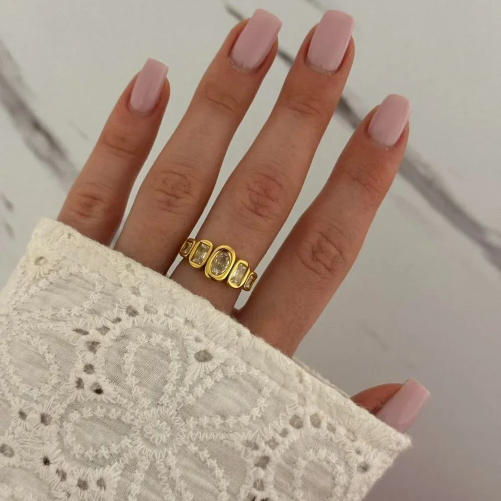 SKU0470 gold ring zircon stone made of high-quality materials stainless steel‎